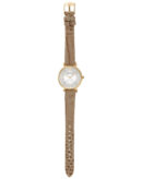 Emporio Armani Gianni T Bar Crystals Silver Dial Brown Leather Strap Watch For Women - AR11518